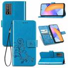 Four-leaf Clasp Embossed Buckle Mobile Phone Protection Leather Case with Lanyard & Card Slot & Wallet & Bracket Function For Huawei Honor 10X Lite(Blue) - 1