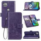 Four-leaf Clasp Embossed Buckle Mobile Phone Protection Leather Case with Lanyard & Card Slot & Wallet & Bracket Function For Motorola Moto G 5G(Purple) - 1