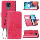 Four-leaf Clasp Embossed Buckle Mobile Phone Protection Leather Case with Lanyard & Card Slot & Wallet & Bracket Function For Motorola Moto E7(Magenta) - 1