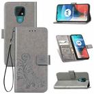 Four-leaf Clasp Embossed Buckle Mobile Phone Protection Leather Case with Lanyard & Card Slot & Wallet & Bracket Function For Motorola Moto E7(Grey) - 1