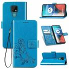 Four-leaf Clasp Embossed Buckle Mobile Phone Protection Leather Case with Lanyard & Card Slot & Wallet & Bracket Function For Motorola Moto E7(Blue) - 1