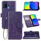 Four-leaf Clasp Embossed Buckle Mobile Phone Protection Leather Case with Lanyard & Card Slot & Wallet & Bracket Function For OPPO Realme 7i / C17(Purple) - 1