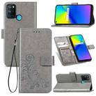 Four-leaf Clasp Embossed Buckle Mobile Phone Protection Leather Case with Lanyard & Card Slot & Wallet & Bracket Function For OPPO Realme 7i / C17(Grey) - 1