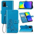 Four-leaf Clasp Embossed Buckle Mobile Phone Protection Leather Case with Lanyard & Card Slot & Wallet & Bracket Function For OPPO Realme 7i / C17(Blue) - 1