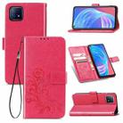 Four-leaf Clasp Embossed Buckle Mobile Phone Protection Leather Case with Lanyard & Card Slot & Wallet & Bracket Function For OPPO A72 5G(Magenta) - 1