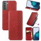 For Samsung Galaxy S21 5G Cubic Grid Pressed Horizontal Flip Magnetic PU Leather Case with Holder & Card Slots & Wallet(Red) - 1