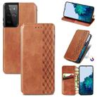 For Samsung Galaxy S21 Ultra 5G Cubic Grid Pressed Horizontal Flip Magnetic PU Leather Case with Holder & Card Slots & Wallet(Brown) - 1