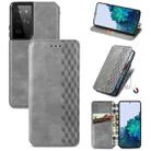 For Samsung Galaxy S21 Ultra 5G Cubic Grid Pressed Horizontal Flip Magnetic PU Leather Case with Holder & Card Slots & Wallet(Gray) - 1