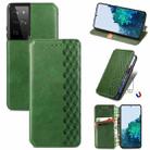 For Samsung Galaxy S21 Ultra 5G Cubic Grid Pressed Horizontal Flip Magnetic PU Leather Case with Holder & Card Slots & Wallet(Green) - 1