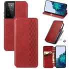 For Samsung Galaxy S21 Ultra 5G Cubic Grid Pressed Horizontal Flip Magnetic PU Leather Case with Holder & Card Slots & Wallet(Red) - 1