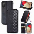 For Samsung Galaxy A02s(US Edition) Cubic Grid Pressed Horizontal Flip Magnetic PU Leather Case with Holder & Card Slots & Wallet(Black) - 1