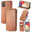 For Samsung Galaxy A02s(US Edition) Cubic Grid Pressed Horizontal Flip Magnetic PU Leather Case with Holder & Card Slots & Wallet(Brown) - 1