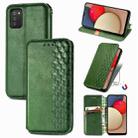 For Samsung Galaxy A02s(US Edition) Cubic Grid Pressed Horizontal Flip Magnetic PU Leather Case with Holder & Card Slots & Wallet(Green) - 1