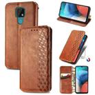 For Motorola MOTO E7 Cubic Grid Pressed Horizontal Flip Magnetic PU Leather Case with Holder & Card Slots & Wallet(Brown) - 1