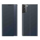 Side Display Magnetic Horizontal Flip Plain Texture Cloth + PC Case with Holder & Sleep / Wake-up Function For Samsung Galaxy S21+ 5G(Dark Blue) - 1