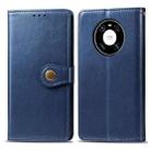 For Huawei Mate 40 Pro Retro Solid Color Leather Buckle Phone Case with Lanyard & Photo Frame & Card Slot & Wallet & Stand Function(Blue) - 2