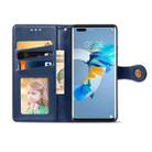 For Huawei Mate 40 Pro Retro Solid Color Leather Buckle Phone Case with Lanyard & Photo Frame & Card Slot & Wallet & Stand Function(Blue) - 3