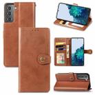 For Samsung Galaxy S21 5G Retro Solid Color Leather Buckle Phone Case with Lanyard & Photo Frame & Card Slot & Wallet & Stand Function(Brown) - 1
