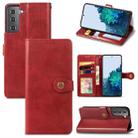 For Samsung Galaxy S21 5G Retro Solid Color Leather Buckle Phone Case with Lanyard & Photo Frame & Card Slot & Wallet & Stand Function(Red) - 1