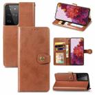 For Samsung Galaxy S21 Ultra 5G Retro Solid Color Leather Buckle Phone Case with Lanyard & Photo Frame & Card Slot & Wallet & Stand Function(Brown) - 1