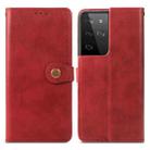For Samsung Galaxy S21 Ultra 5G Retro Solid Color Leather Buckle Phone Case with Lanyard & Photo Frame & Card Slot & Wallet & Stand Function(Red) - 2
