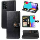 For Samsung Galaxy A52 5G / 4G Retro Solid Color Leather Buckle Phone Case with Lanyard & Photo Frame & Card Slot & Wallet & Stand Function(Black) - 1