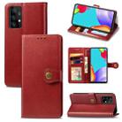 For Samsung Galaxy A52 5G / 4G Retro Solid Color Leather Buckle Phone Case with Lanyard & Photo Frame & Card Slot & Wallet & Stand Function(Red) - 1