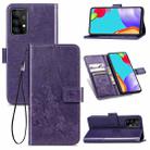 For Samsung Galaxy A52 5G / 4G Four-leaf Clasp Embossed Buckle Mobile Phone Protection Leather Case with Lanyard & Card Slot & Wallet & Bracket Function(Purple) - 1