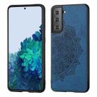 For Samsung Galaxy S21 5G Mandala Embossed Cloth Cover PC + TPU Mobile Phone Case with Magnetic Function and Hand Strap(Blue) - 1