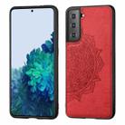For Samsung Galaxy S21 5G Mandala Embossed Cloth Cover PC + TPU Mobile Phone Case with Magnetic Function and Hand Strap(Red) - 1