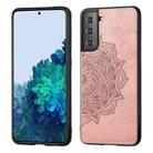 For Samsung Galaxy S21 5G Mandala Embossed Cloth Cover PC + TPU Mobile Phone Case with Magnetic Function and Hand Strap(Rose Gold) - 1