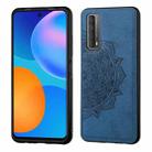 For Huawei Y7A / P Smart 2021 Mandala Embossed Cloth Cover PC + TPU Mobile Phone Case with Magnetic Function and Hand Strap(Blue) - 1