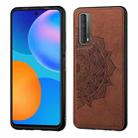For Huawei Y7A / P Smart 2021 Mandala Embossed Cloth Cover PC + TPU Mobile Phone Case with Magnetic Function and Hand Strap(Brown) - 1