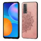 For Huawei Y7A / P Smart 2021 Mandala Embossed Cloth Cover PC + TPU Mobile Phone Case with Magnetic Function and Hand Strap(Rose Gold) - 1