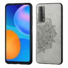 For Huawei Y7A / P Smart 2021 Mandala Embossed Cloth Cover PC + TPU Mobile Phone Case with Magnetic Function and Hand Strap(Gray) - 1