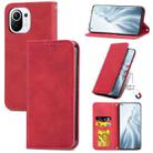 For Xiaomi Mi 11 Retro Skin Feel Business Magnetic Horizontal Flip Leather Case With Holder & Card Slots & Wallet & Photo Frame(Red) - 1