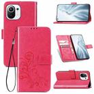 For Xiaomi Mi 11 Four-leaf Clasp Embossed Buckle Mobile Phone Protection Leather Case with Lanyard & Card Slot & Wallet & Bracket Function(Magenta) - 1