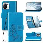 For Xiaomi Mi 11 Four-leaf Clasp Embossed Buckle Mobile Phone Protection Leather Case with Lanyard & Card Slot & Wallet & Bracket Function(Blue) - 1