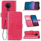 For Nokia 5.4 Four-leaf Clasp Embossed Buckle Mobile Phone Protection Leather Case with Lanyard & Card Slot & Wallet & Bracket Function(Magenta) - 1