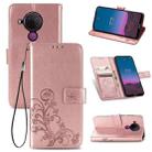 For Nokia 5.4 Four-leaf Clasp Embossed Buckle Mobile Phone Protection Leather Case with Lanyard & Card Slot & Wallet & Bracket Function(Rose Gold) - 1