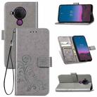 For Nokia 5.4 Four-leaf Clasp Embossed Buckle Mobile Phone Protection Leather Case with Lanyard & Card Slot & Wallet & Bracket Function(Gray) - 1