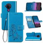 For Nokia 5.4 Four-leaf Clasp Embossed Buckle Mobile Phone Protection Leather Case with Lanyard & Card Slot & Wallet & Bracket Function(Blue) - 1