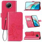 For Xiaomi Redmi Note 9 5G Four-leaf Clasp Embossed Buckle Mobile Phone Protection Leather Case with Lanyard & Card Slot & Wallet & Bracket Function(Magenta) - 1