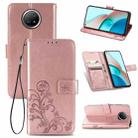 For Xiaomi Redmi Note 9 5G Four-leaf Clasp Embossed Buckle Mobile Phone Protection Leather Case with Lanyard & Card Slot & Wallet & Bracket Function(Rose Gold) - 1