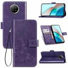 For Xiaomi Redmi Note 9 5G Four-leaf Clasp Embossed Buckle Mobile Phone Protection Leather Case with Lanyard & Card Slot & Wallet & Bracket Function(Purple) - 1