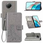 For Xiaomi Redmi Note 9 5G Four-leaf Clasp Embossed Buckle Mobile Phone Protection Leather Case with Lanyard & Card Slot & Wallet & Bracket Function(Gray) - 1