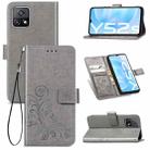 For vivo Y52s Four-leaf Clasp Embossed Buckle Mobile Phone Protection Leather Case with Lanyard & Card Slot & Wallet & Bracket Function(Gray) - 1