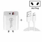 SDC-18W 18W PD 3.0 Type-C / USB-C + QC 3.0 USB Dual Fast Charging Universal Travel Charger with USB to 8 Pin Fast Charging Data Cable, AU Plug - 1
