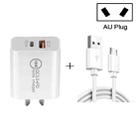 SDC-18W 18W PD + QC 3.0 USB Dual Fast Charging Universal Travel Charger with USB to Micro USB Fast Charging Data Cable, AU Plug - 1