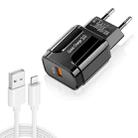 LZ-023 18W QC 3.0 USB Portable Travel Charger + 3A USB to 8 Pin Data Cable, EU Plug(Black) - 1